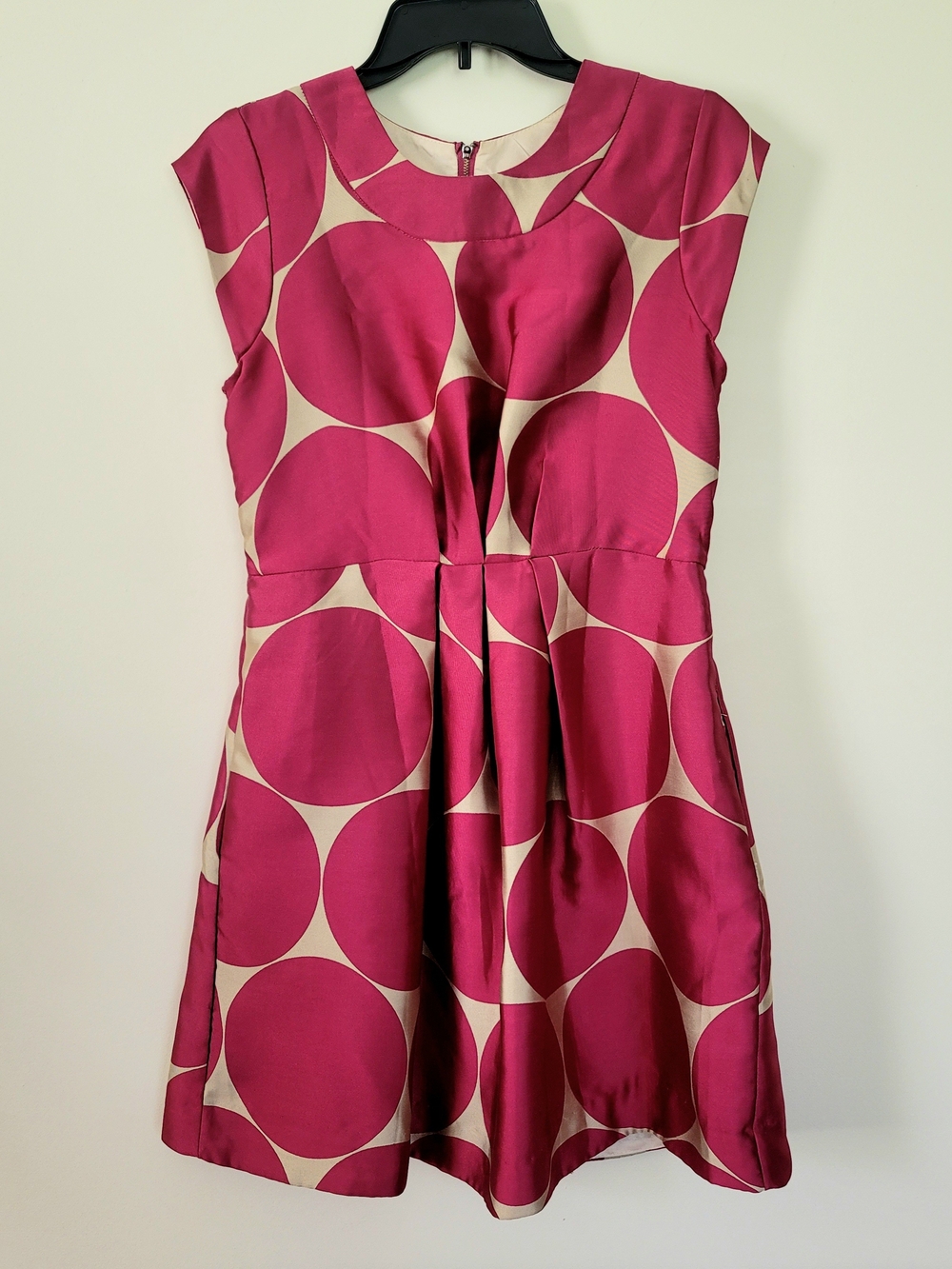 Kate Spade Silk Hot Pink Cap Sleeve Fit Flare Pleated Knee Length Party Dress 6
